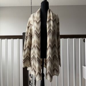 Lucky Brand Chevron Wool Alpaca Blend Crochet Knit Belted Cardigan L Western